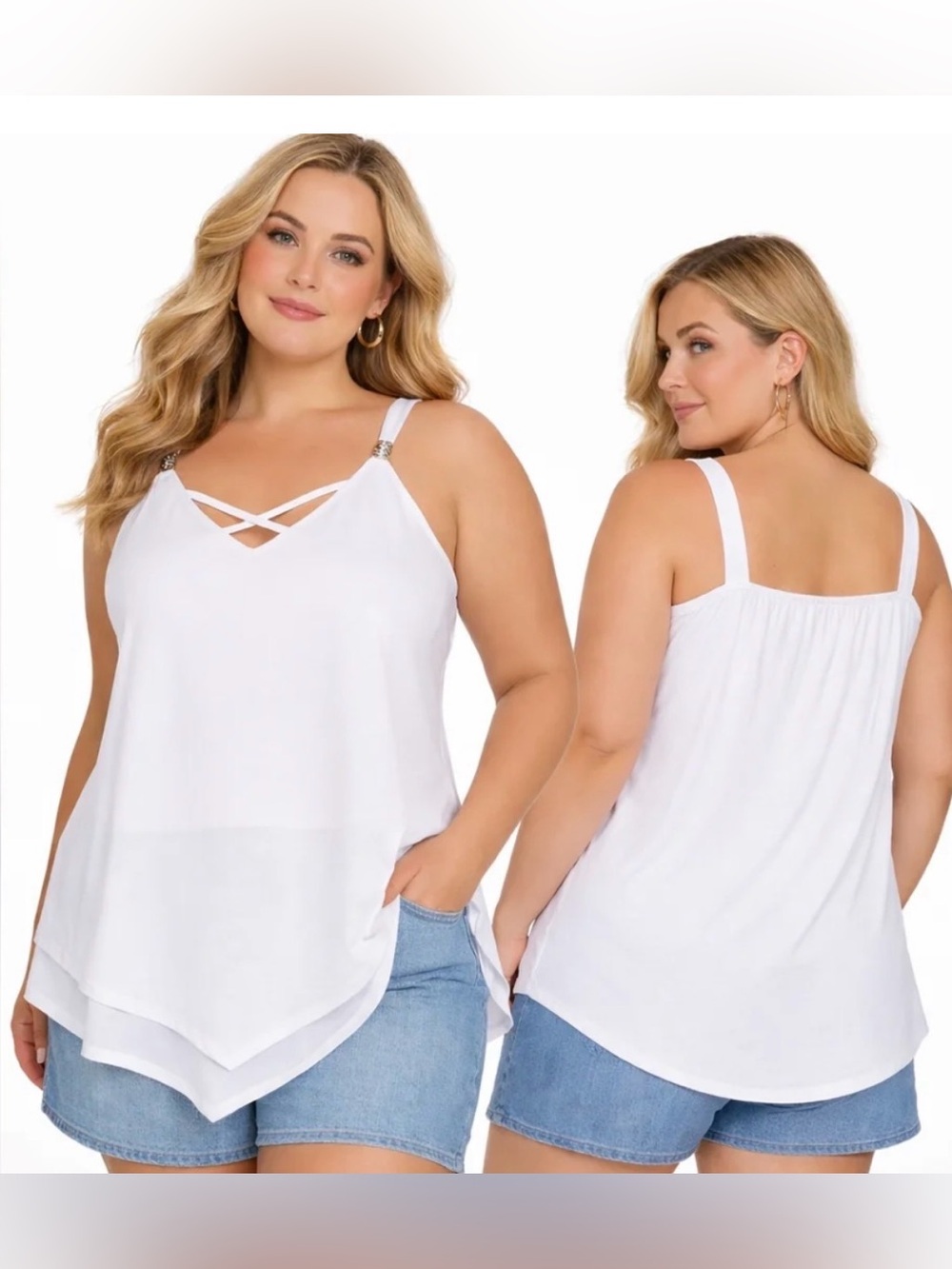 Ashley Stewart White Double Layer Mesh Tank Top, Size 26/28 - NWT